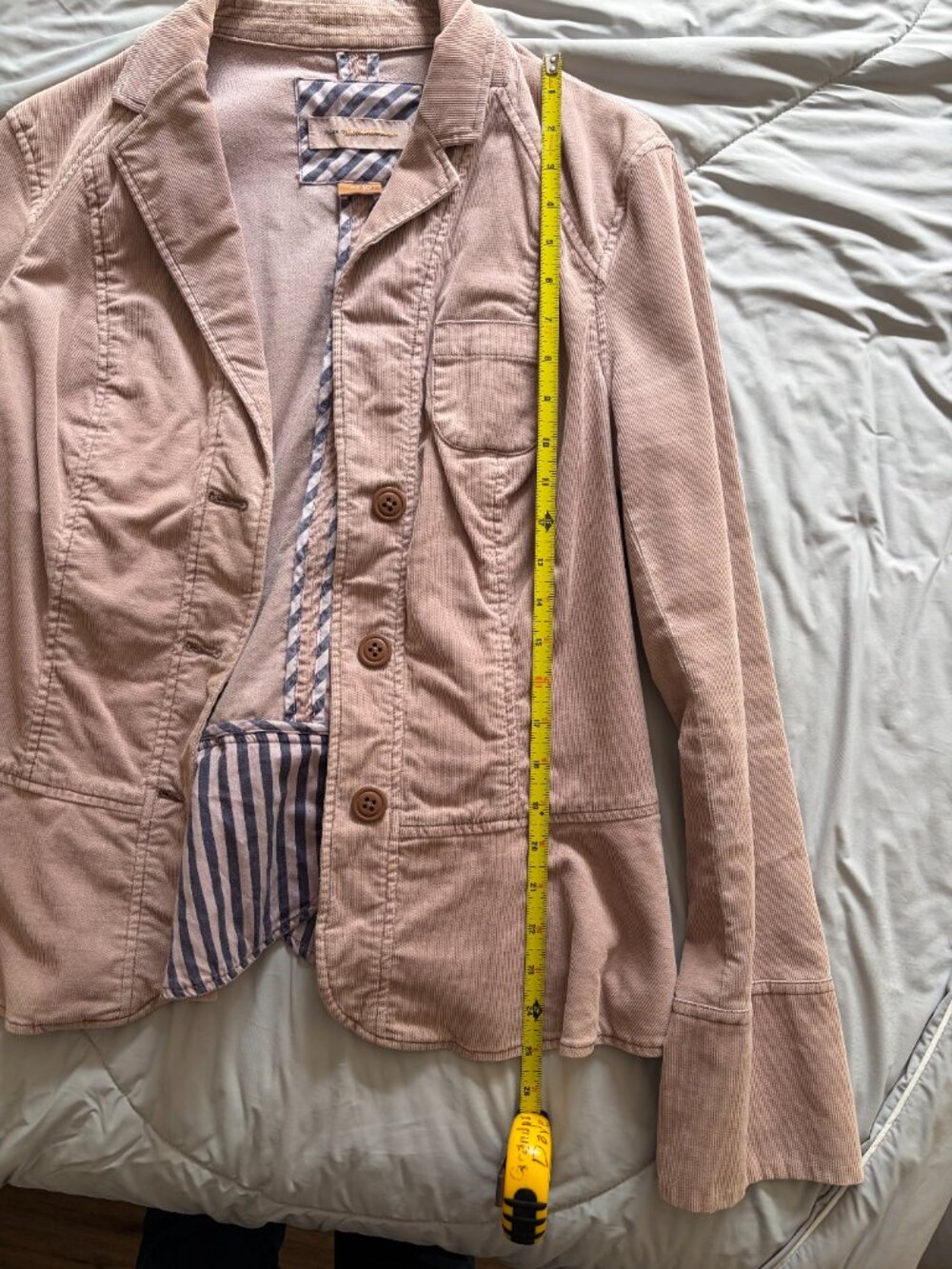 Pilcro Anthropology Size 10 Pale Pink Corduroy Peplum Jacket - Picture 5 of 6